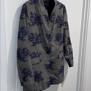 ZARA houndstooth blue lace appliqué fitted blazer